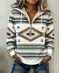 Retro Print Half-Zip Hooded Sweatshirt