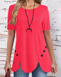 Button Decor Petal Hem T-Shirt