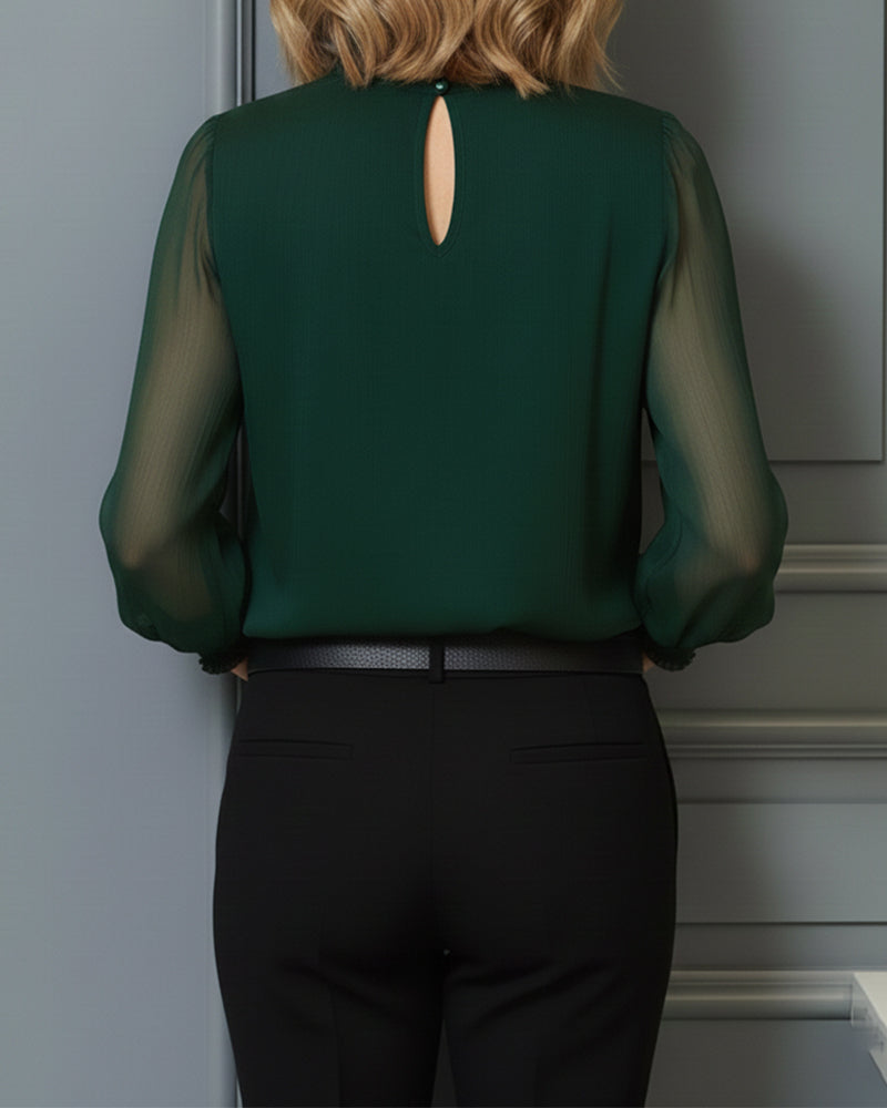 Solid Color Long-Sleeved Versatile Blouse