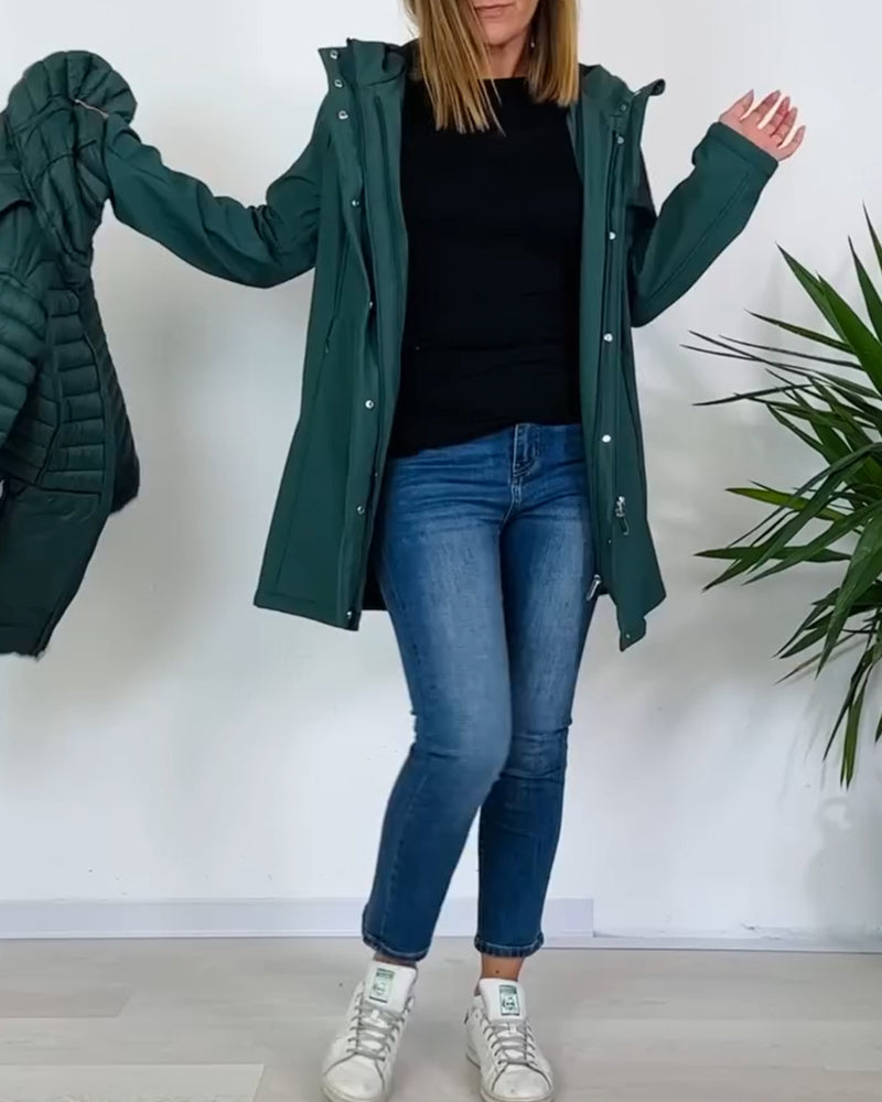 Fashion solid color zipper button detachable coat