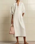 Lantern Sleeve Half-Zip Long Dress