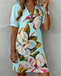 Large Floral Print V-Neck Dress