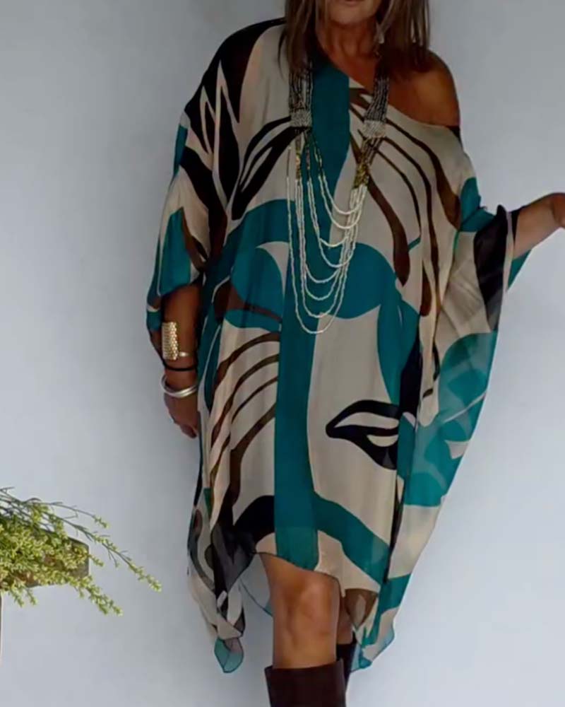 Asymmetrical Print Loose Casual Dress