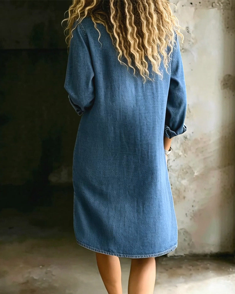 V-Neck Long-Sleeved Dress