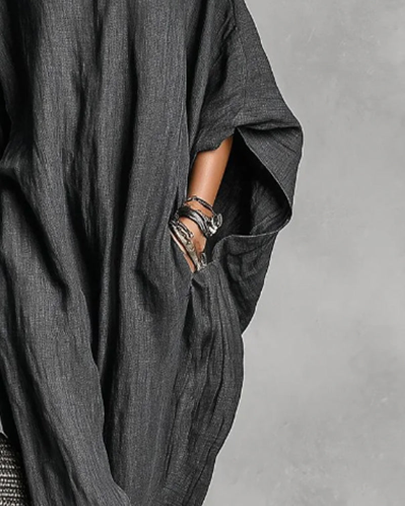 Round Neck Loose Dolman Sleeve Long Dress