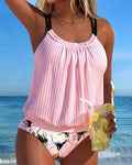 Spaghetti Strap Ribbed Printed Triangle Tankini