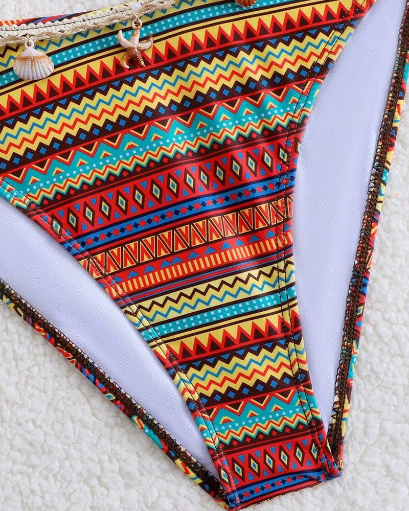 Casual Rainbow Striped Tassel Bikini