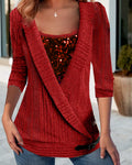Fashion solid color sequin square neck fake two piece top