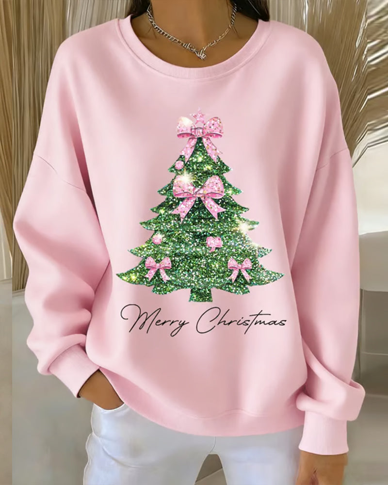 Crew Neck Christmas Long Sleeve Print Sweatshirt