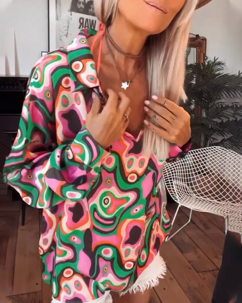 Print v-neck blouse