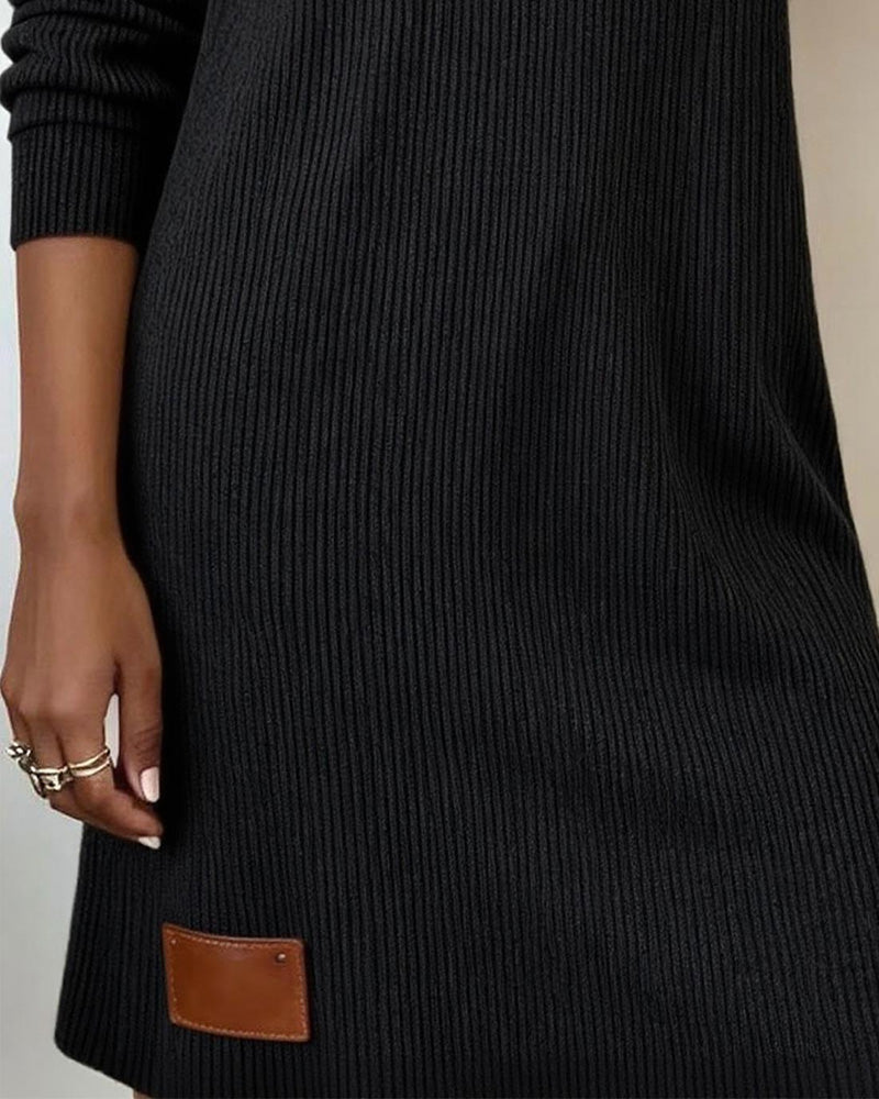 Pile Collar Long Sleeve Straight Dress