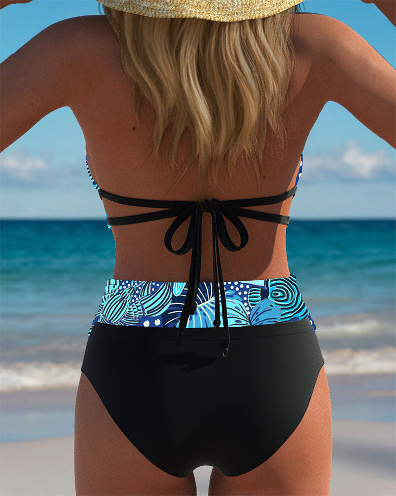 Sexy Halterneck Bra Printed Bikini