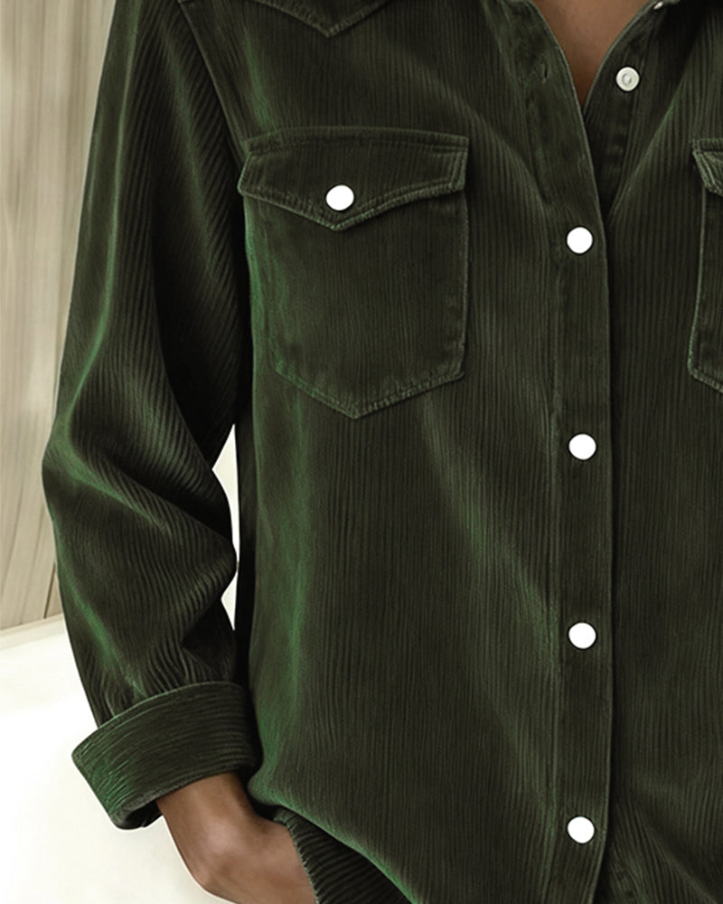 Long-Sleeved Lapel Button-Down Shirt