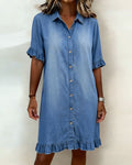 Denim Ruffle Shirt Dress
