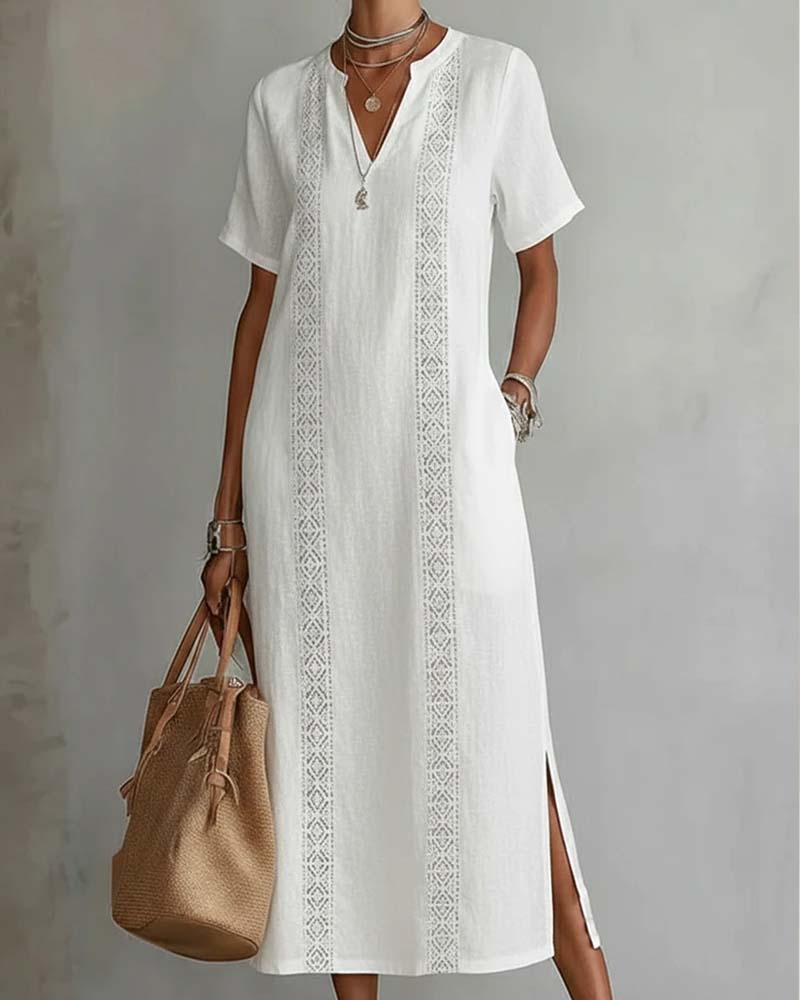 V-Neckline Short Sleeve Dress