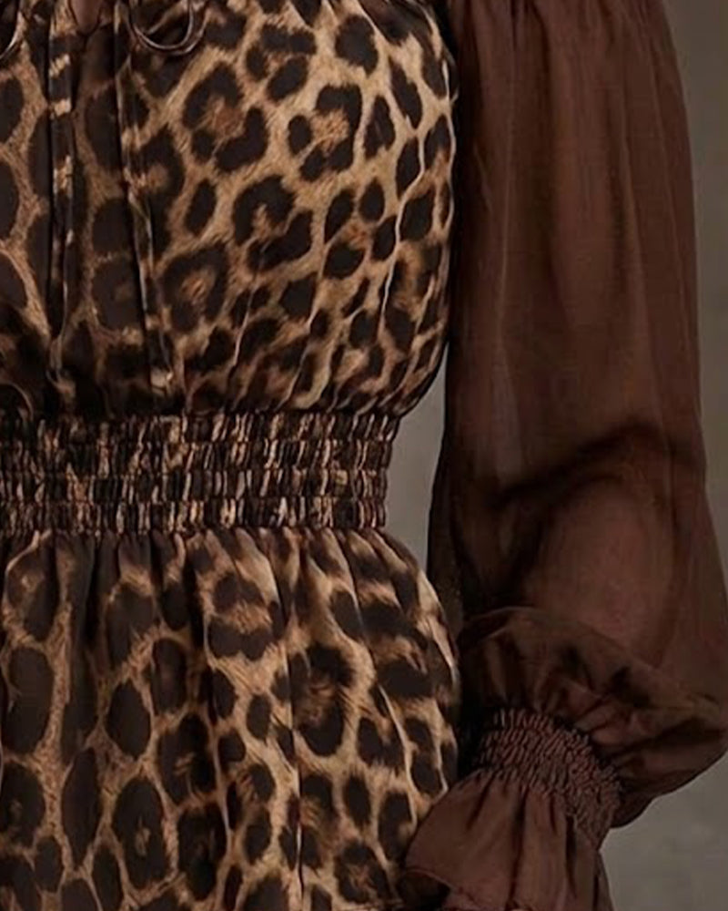 Leopard Print Off-Shoulder Cinched Waist Blouse