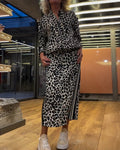 Leopard print striped skirt two-piece set