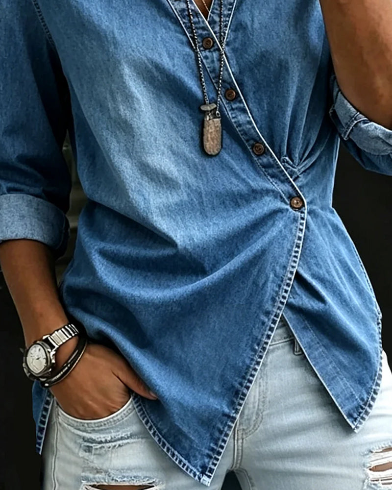 Cross-Over Fitted Denim Shirt