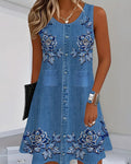 sleeveless Imitation Denim Dress