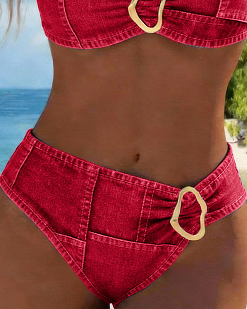 Metal Buckle Halter Bikini