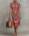 Vintage Print Turtleneck Dress