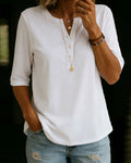 Button-Down Short-Sleeved Solid Color T-Shirt