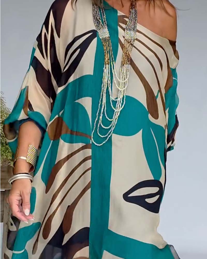 Asymmetrical Print Loose Casual Dress