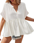 Solid Color V-Neck Textured Blouse