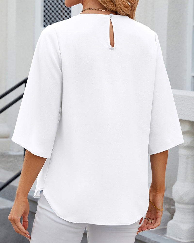 Elegant solid color Blouse with Half Sleeve