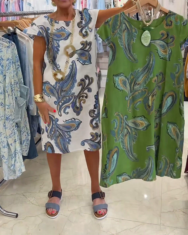 Short-Sleeved Printed Straight Dress