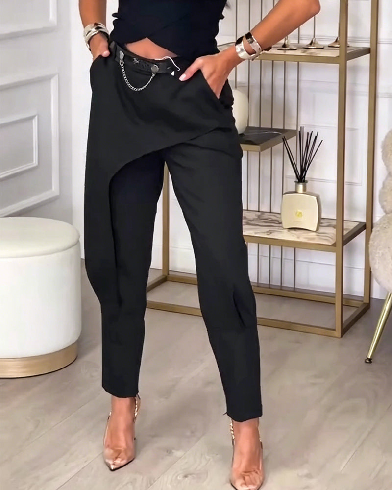 Wrap-Style Small-Foot Casual Pants