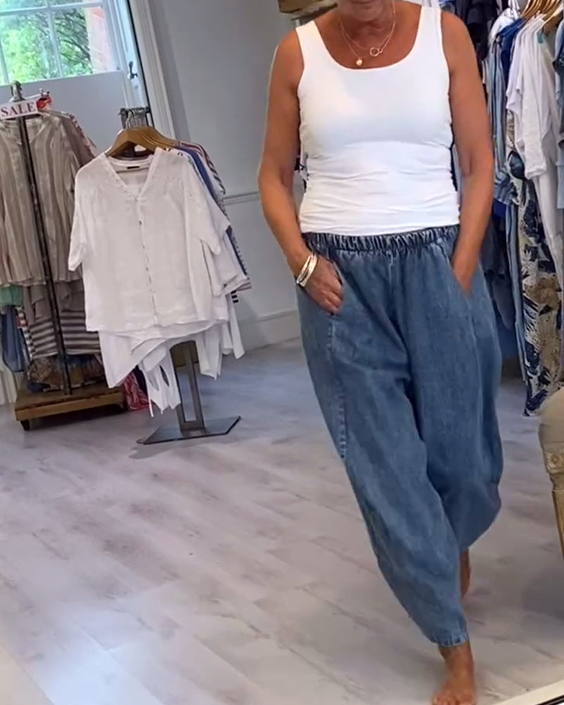 Elastic Waist Casual Jeans