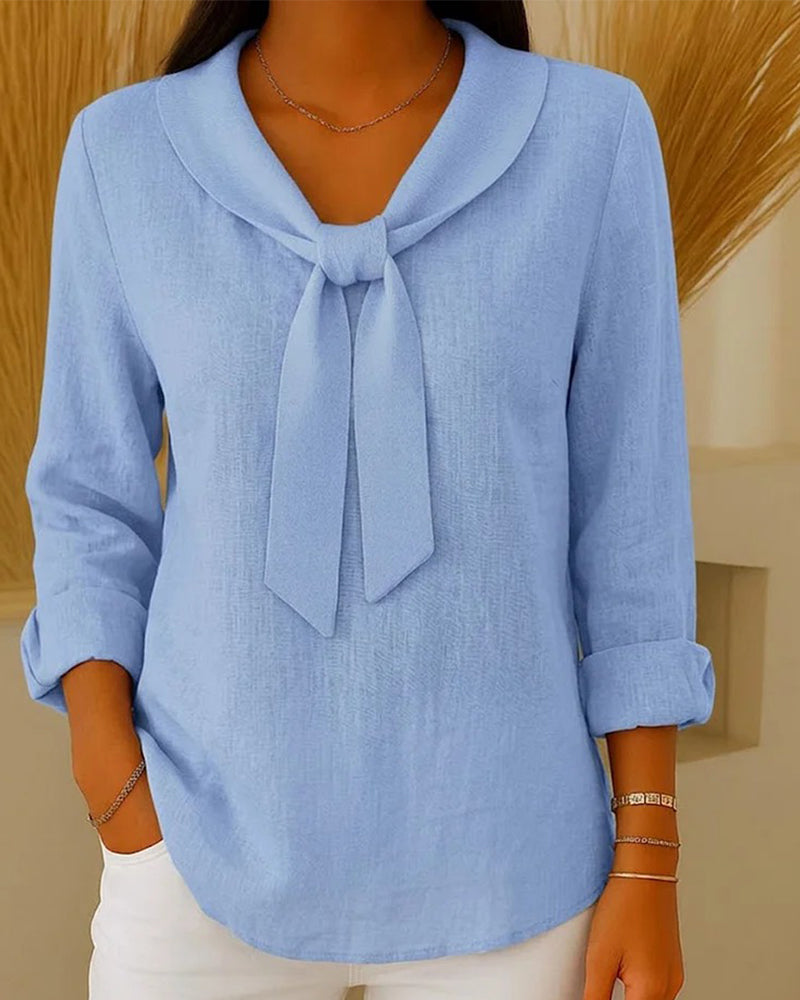 Sailor Collar Solid Three-Quarter Sleeve Blouse