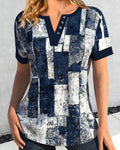 Distressed Geometric V-Neck T-Shirt