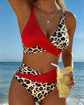 High Waist Leopard Color Block Bikini