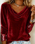 Draped Collar Velvet Sequin Top