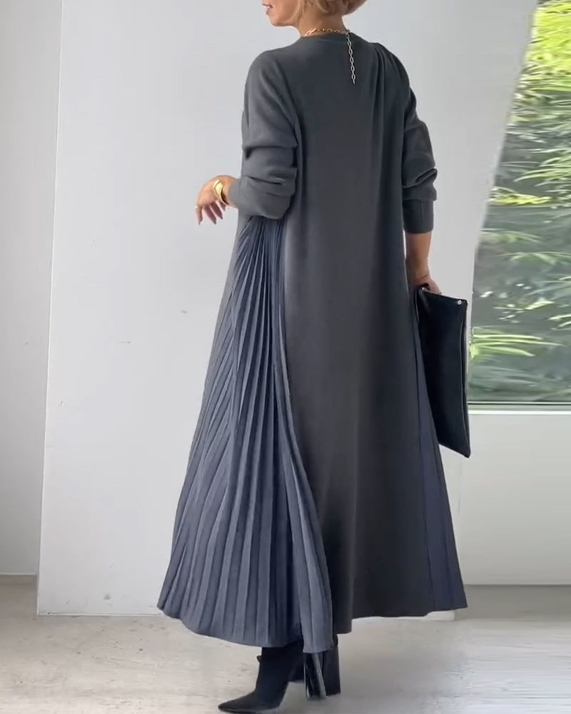 Elegant long-sleeve pleated sweater dress