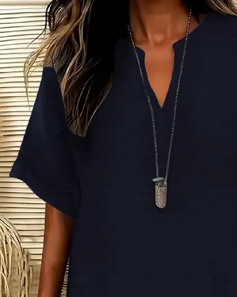 V-Neck Short Sleeve Solid Sheath Dress
