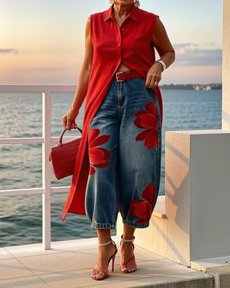 Lapel Sleeveless Shirt Dress
