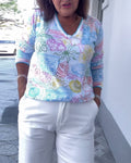V-Neck Printed Fashion Sweater
