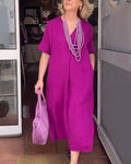 V-Neck Solid Color Simple Long Dress
