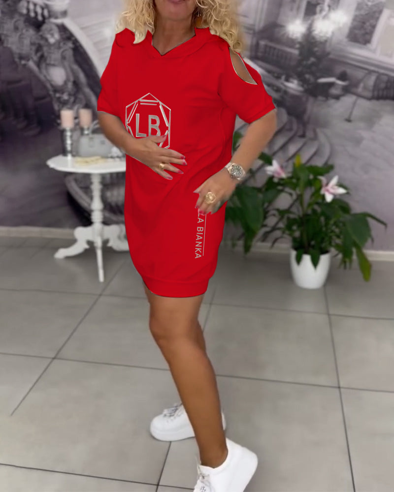 Hooded Lettering Printed Sports Dress
