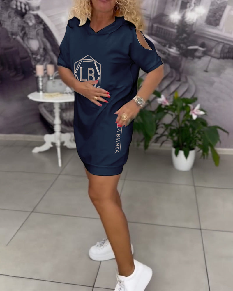 Hooded Lettering Printed Sports Dress