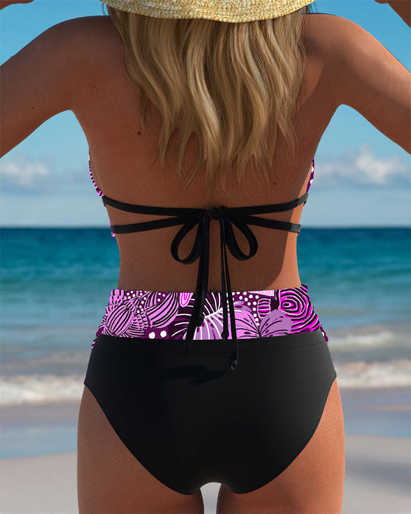 Sexy Halterneck Bra Printed Bikini