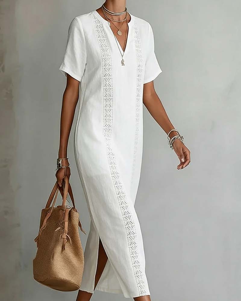 V-Neckline Short Sleeve Dress