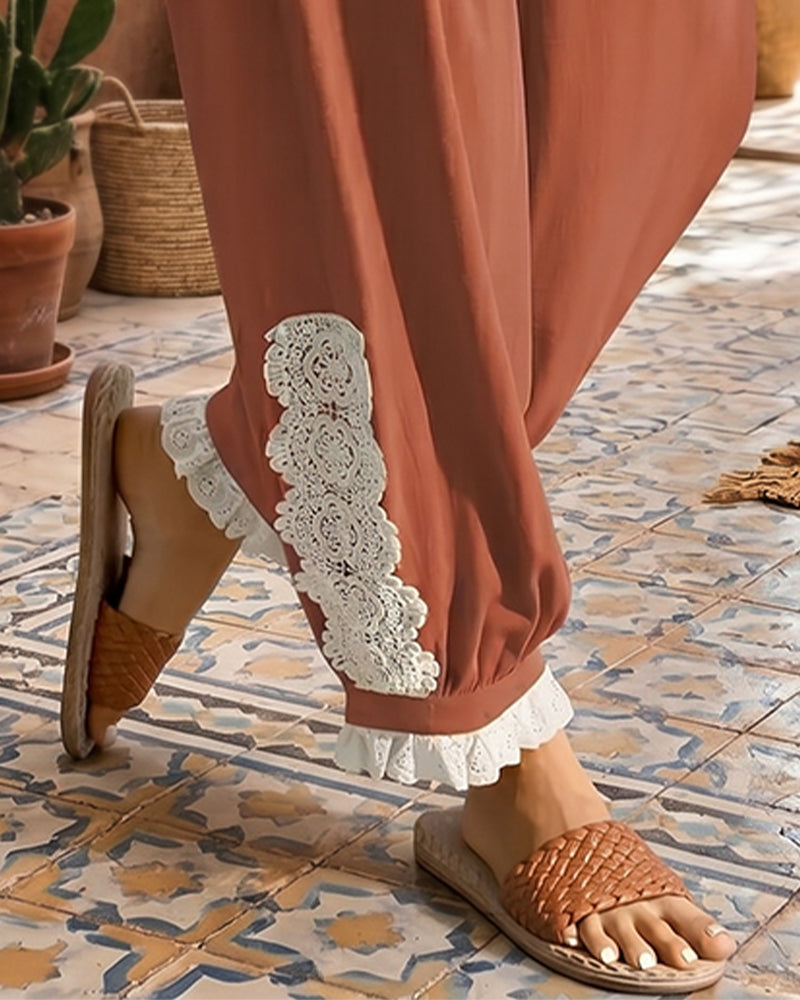 Lace Patchwork Lantern Pants