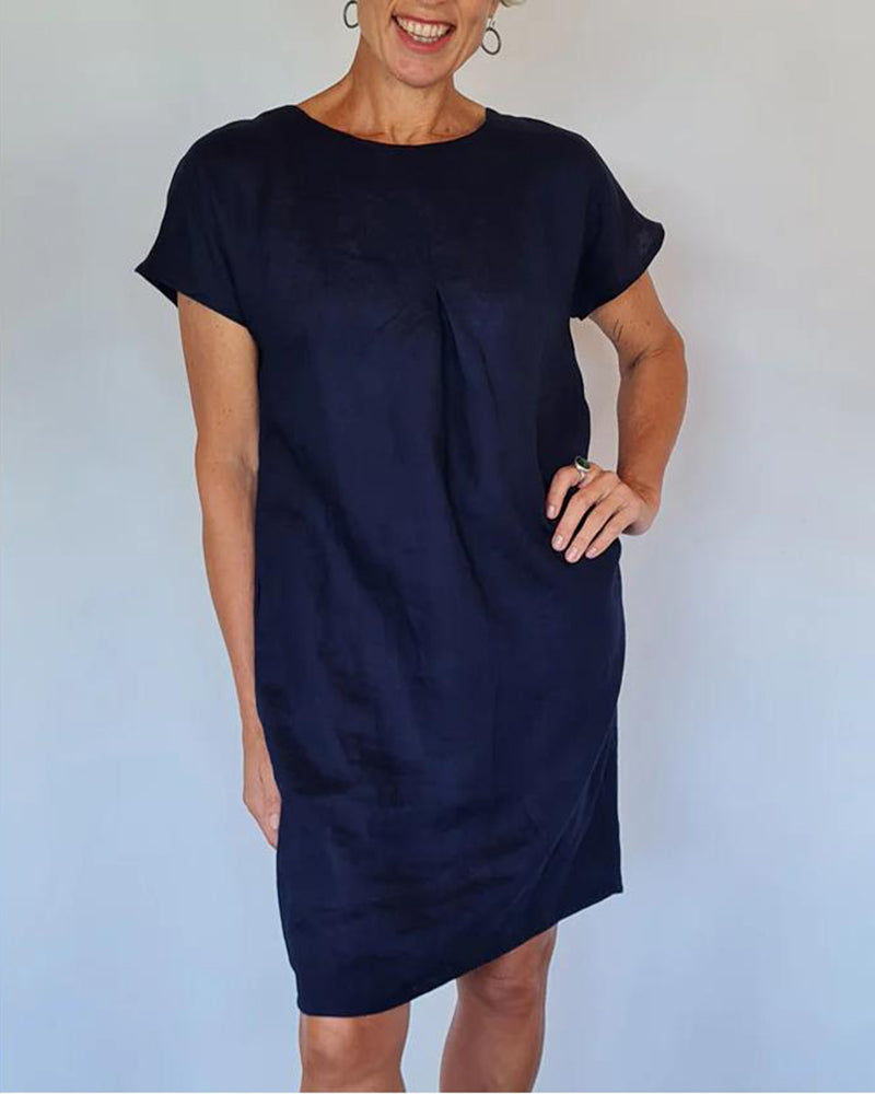 Loose-Fitting Crewneck Short-Sleeve Dress