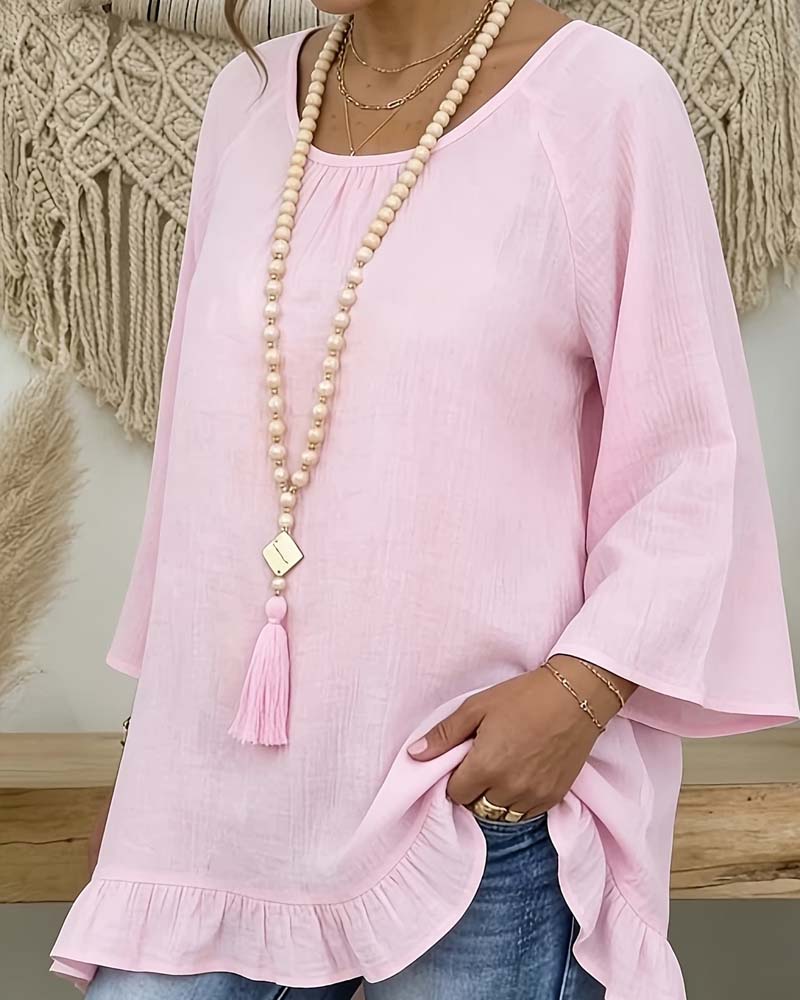 Layer Ruffle Hem Loose Relaxed Blouse