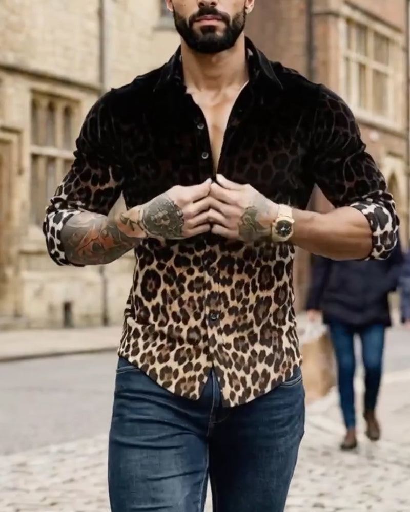 Gradient Leopard Print Men's Shirt