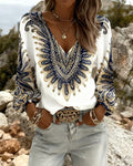 V-Neck Retro Print Top